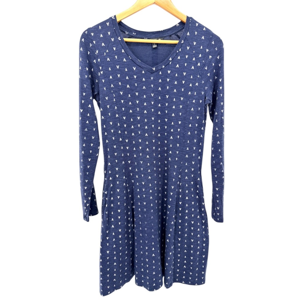 Toad&Co Womens Navy Blue Tencel‎ Organic Cotton Geometric V-Neck Pocket Dress S